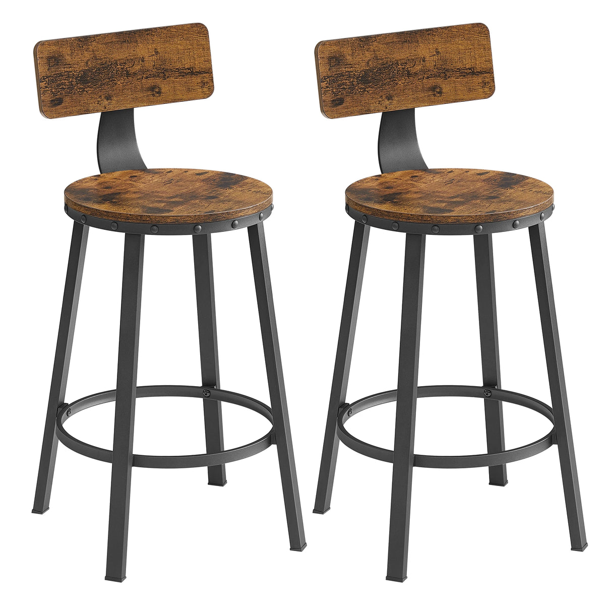 Ensemble – 2 chaises de bar 60 cm au design industriel et boisé – Denver