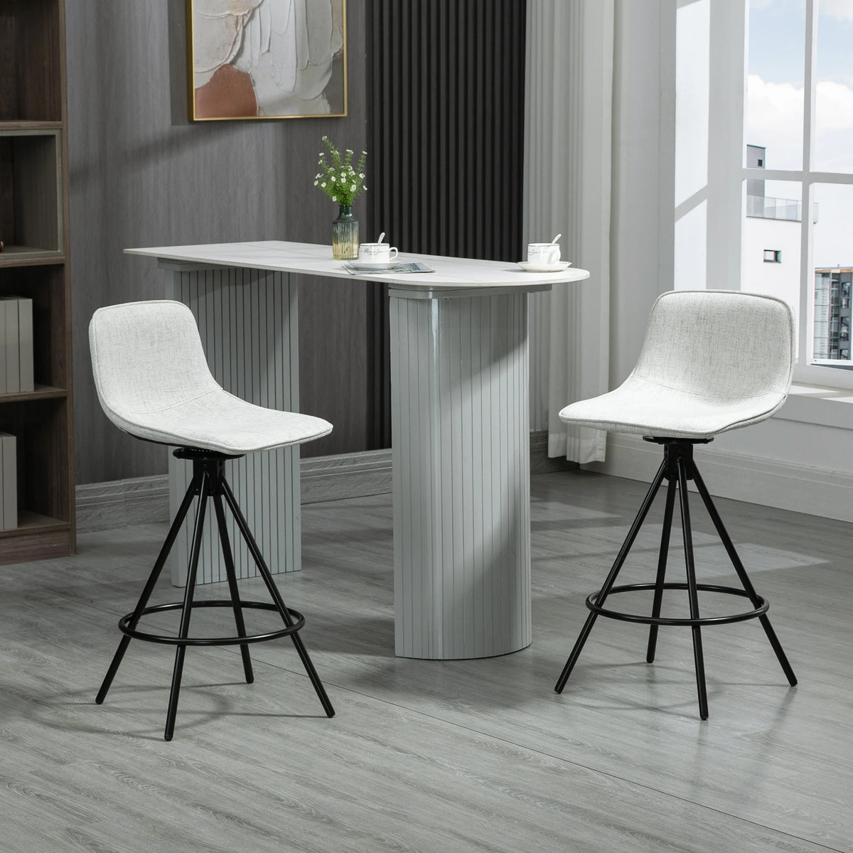 Ensemble – 2 chaises de bar style nordique 65 cm au textile clair et soyeux – Lund