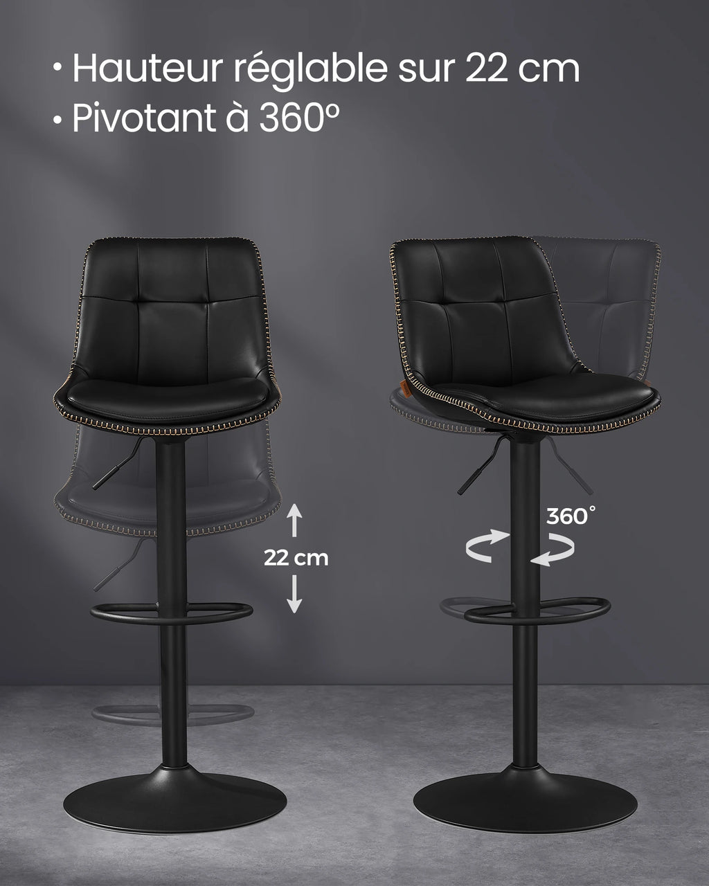 Ensemble – 2 chaises de bar en cuir aux lignes épurées et courbes – Arden