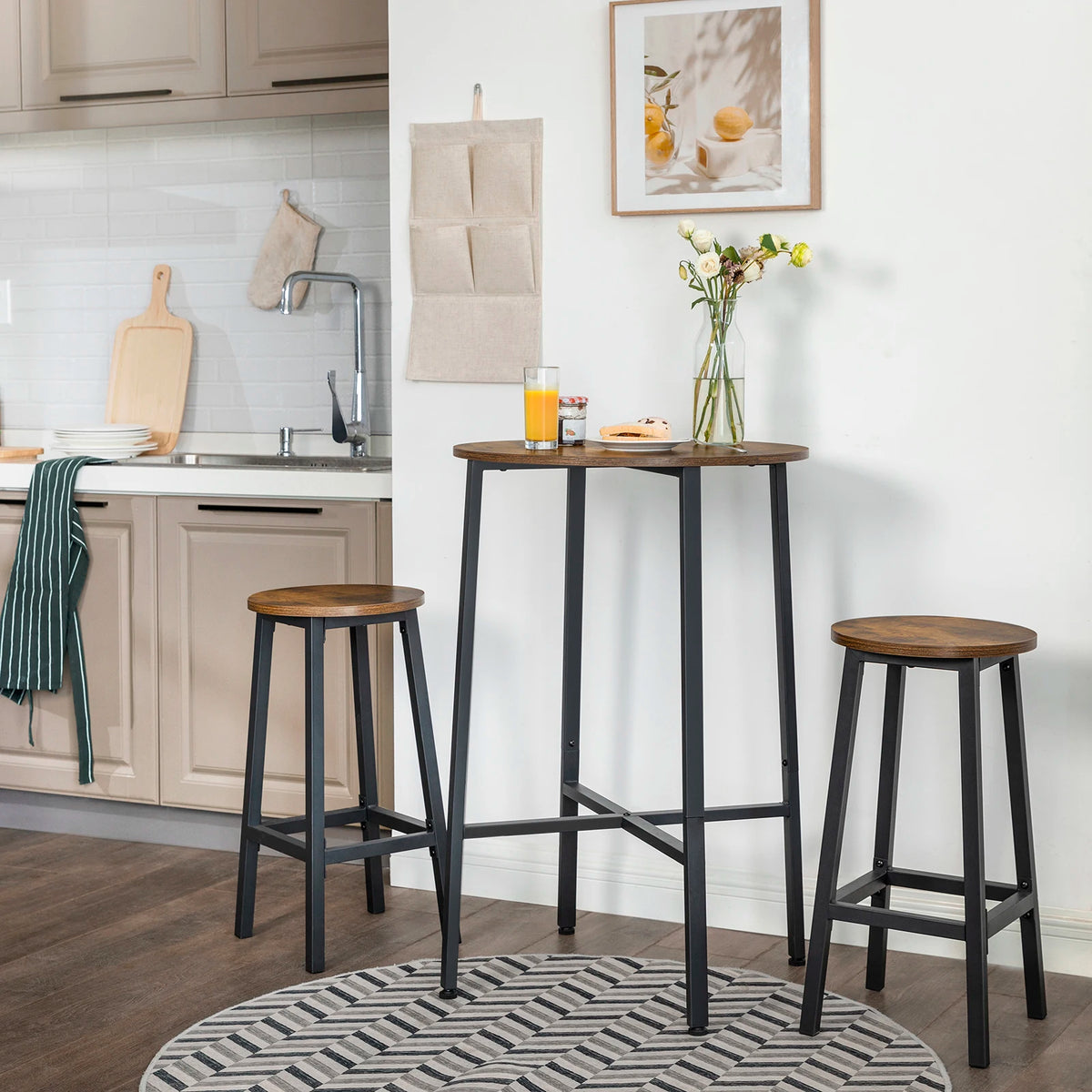 Ensemble – 2 tabourets de bar 65 cm d'inspiration atelier en bois et métal – Sawyer