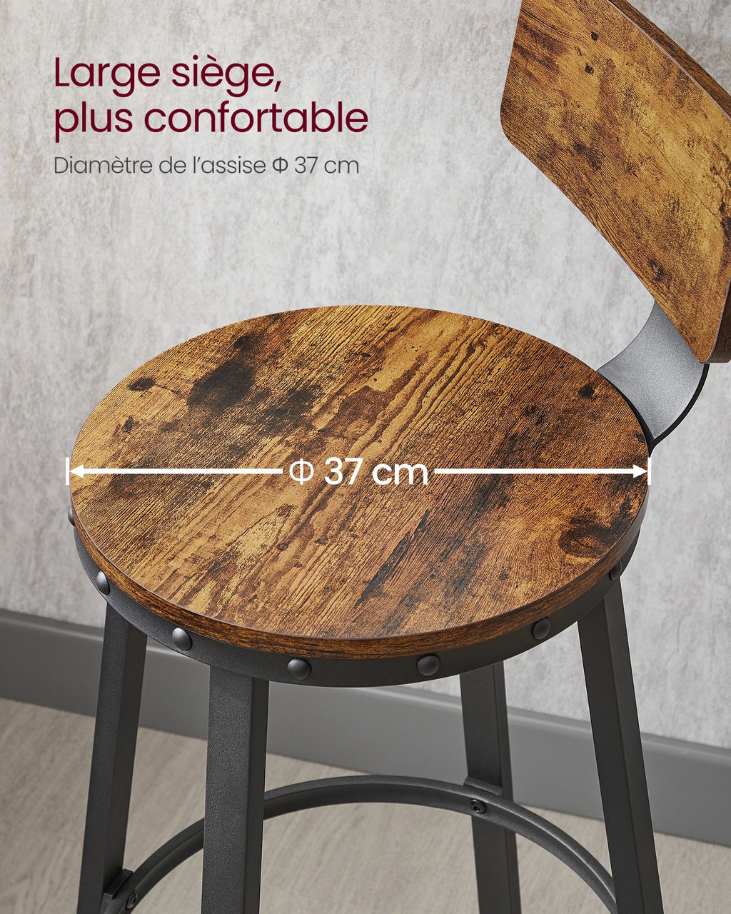Ensemble – 2 chaises de bar 60 cm au design industriel et boisé – Denver